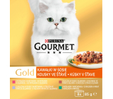 Purina Gourmet Gold für Katzen, Ente mit Oliven, Forelle mit Gemüse, Kaninchen mit Karotten, Kalb, 8x85 g