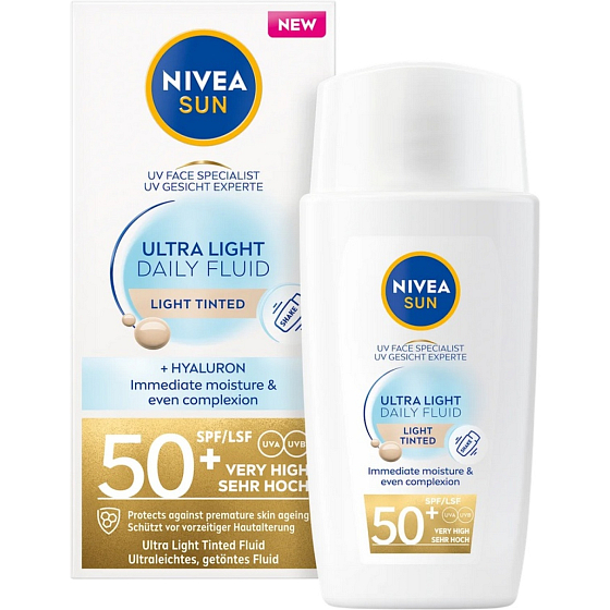 Nivea Sun Ultra Light Daily Fluid Tönungscreme für Sonnenschutz heller Farbton OF50+, 40 ml
