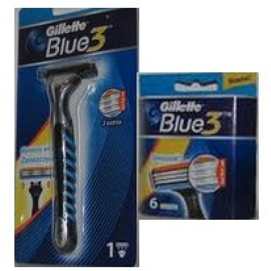 Gillette Blue 3 Rasierer + Ersatzkopf für Herren 6 Stück