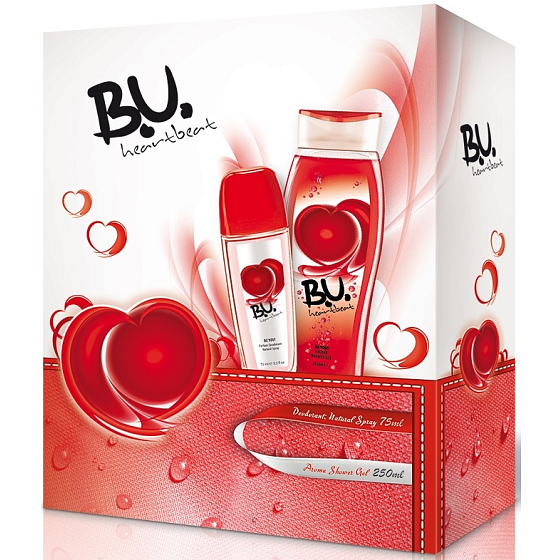 BU Heartbeat parfümiertes Deodorantglas 75 ml + Duschgel 250 ml, Geschenkset für Frauen
