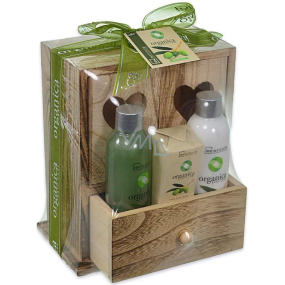 Idc Institute Organica Olivenöl Duschgel 120 ml + Körperlotion 120 ml + Seife 90 g in einer Holzkiste, Kosmetikset