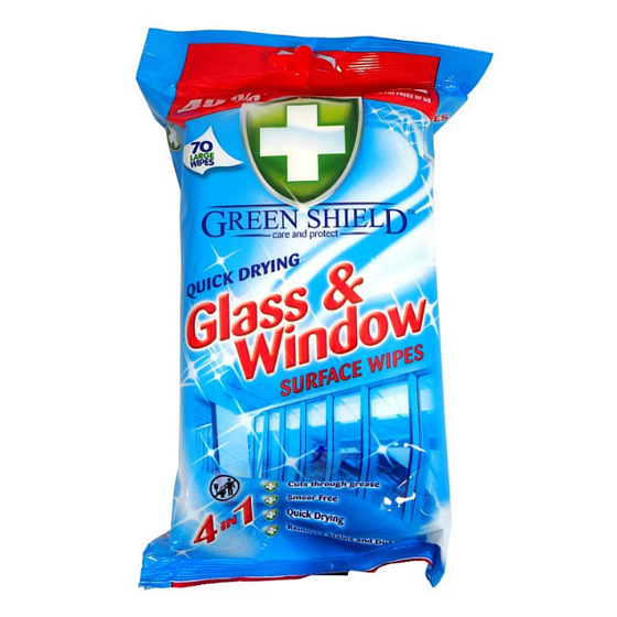 Green Shield 4in1 Fenster und Glasoberflächen Feuchtreinigungstücher 70 Stück