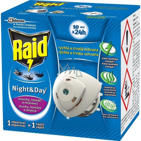 Raid Night & Day Elektroverdampfer gegen Mücken und Fliegen 1 Maschine, 1 Nachfüllung
