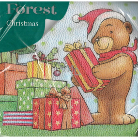 Waldpapierservietten 1 Lage 33 x 33 cm 20 Stück Weihnachts-Teddybär mit Geschenken