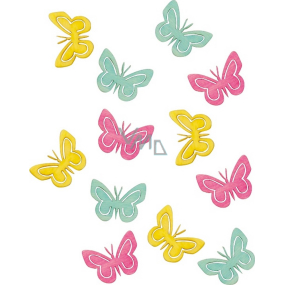 Schmetterlinge Holz gelb, grün, rosa 4 cm 12 Stück