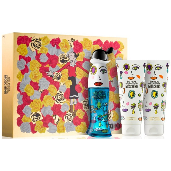 Moschino So Real Ladies EdT 50 ml Eau de Toilette + 100 ml Bodylotion + 100 ml Dusch- und Badegel, Geschenkset