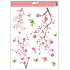 Fensterfolie ohne Kleber 3 Zweige rosa Blumen, grüne Schmetterlinge mit Glitzer 30 x 42 cm