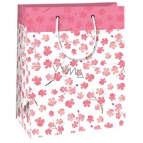 Ditipo Geschenk Papiertüte 18 x 10 x 22,7 cm weiße, rosa Blüten