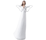 Engel in weißem Kleid und Metallflügeln aus Polyresin 130 x 250 mm