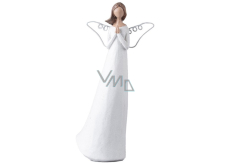 Engel in weißem Kleid und Metallflügeln aus Polyresin 130 x 250 mm