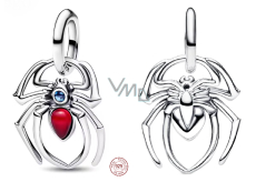 Charm Sterlingové stříbro 925 Pavouk s rubínovým srdcem – symbol odvahy a síly, přívěsek na náramek zvíře