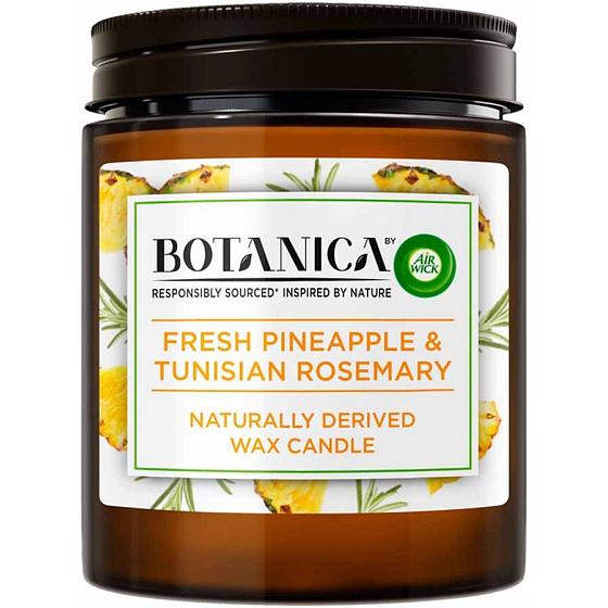 Air Wick Botanica Frische Ananas und tunesischer Rosmarin Duftkerze Glas, Brenndauer bis zu 40 Stunden 205 g