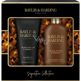 Baylis & Harding Signature Men´s Black Pepper & Ginseng Reinigungsgel für Körper und Haare 300 ml + Duschgel 200 ml, Kosmetikset für Männer
