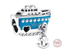 Charme Sterling Silber 925 Kreuzfahrtschiff Anlegestelle Perle auf Reise-Armband