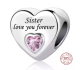 Charm Sterlingsilber 925 Schwester liebt dich für immer Herz, Perle für Armband Familie