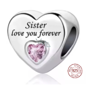 Charm Sterlingsilber 925 Schwester liebt dich für immer Herz, Perle für Armband Familie