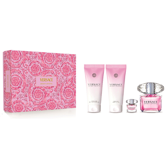 Versace Bright Crystal Eau de Toilette 90 ml + Körperlotion 100 ml + Duschgel 100 ml + Eau de Toilette 5 ml Miniatur, Geschenkset für Frauen