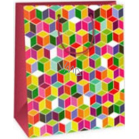 Ditipo Geschenk Papiertüte 26,4 x 13,6 x 32,7 cm farbige Quadrate