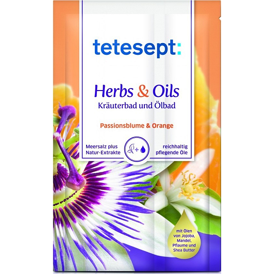 Tetesept Kräuter & Öl Passionsfrucht + Orangenbadesalz mit pflegenden Ölen 60 g + 15 ml