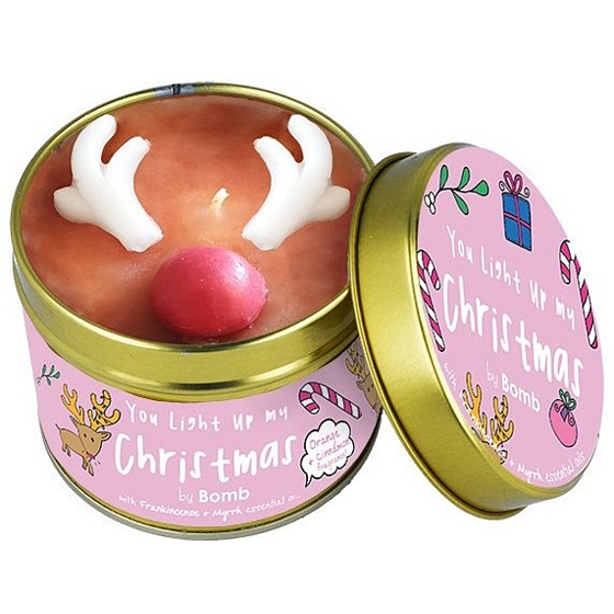 Bomb Cosmetics Weihnachtsrentier - Sie leuchten Meine weihnachtlich duftende natürliche, handgefertigte Kerze in einer Blechdose brennt bis zu 35 Stunden