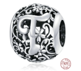 Sterling Silber 925 Magic Alphabet Buchstabe T mit Blumen, Perle für Armband