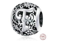 Sterling Silber 925 Magic Alphabet Buchstabe T mit Blumen, Perle für Armband