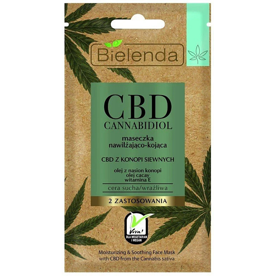 Bielenda CBD Cannabidiol feuchtigkeitsspendende und beruhigende Gesichtsmaske für trockene und empfindliche Haut 8 g