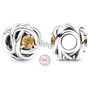 Charme Sterling Silber 925 Unendlicher Kreis der Ewigkeit November honiggelb, Perle für Armband Charme Sterling Silber 925 Unendlicher Kreis der Ewigkeit November honiggelb, Perle für Armband