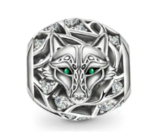 Charme Sterling Silber 925 Wolf, grüne Augen, Perle auf Armband Tier