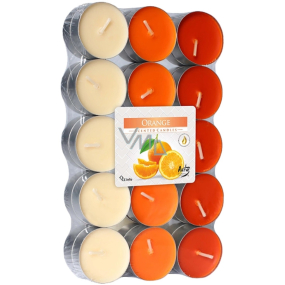Bispol Aura čajová svíčka vonná pomeranč 1,62 x 3,9 cm 30 kusů 3-4 hodiny Bispol Aura čajová svíčka vonná pomeranč 1,62 x 3,9 cm 30 kusů 3-4 hodiny