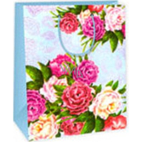 Ditipo Geschenk Papiertüte 26,4 x 13,7 x 32,4 cm hellblaue Blumen AB