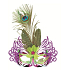 Rosa Ball Maske mit Pfauenfeder 30 cm