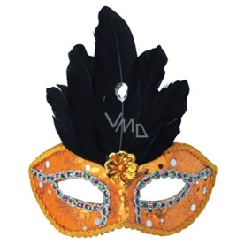 Goldene Ball Maske mit schwarzen Federn 30 cm