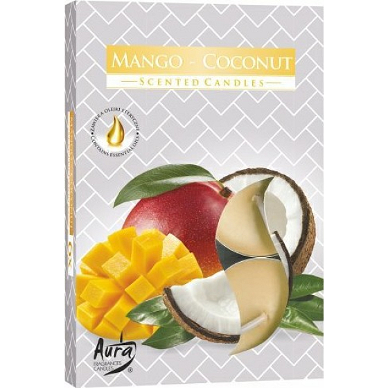Bispol Aura Mango & Kokosnuss - Mango und Kokosnuss duftende Teekerzen 6 Stück