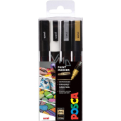 Posca Universal Acrylmarker Set 0,9 - 1,3 mm Schwarz, Weiß, Gold, Silber 4 Stück PC-3M