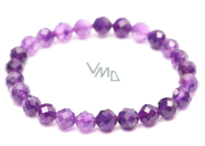 Amethyst-Facettenarmband elastischer Naturstein, Kugel 6 mm / 16 cm, für Kinder, Stein der Könige und Bischöfe