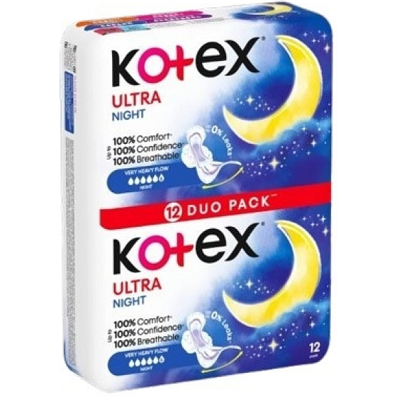 Kotex Ultra Night Duo Pack Damenbinden, 12 Stück