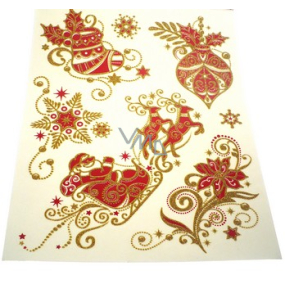 Fensterfolie ohne Leim rot mit goldenem Glitzer Santa auf einem Schlitten 42 x 30cm