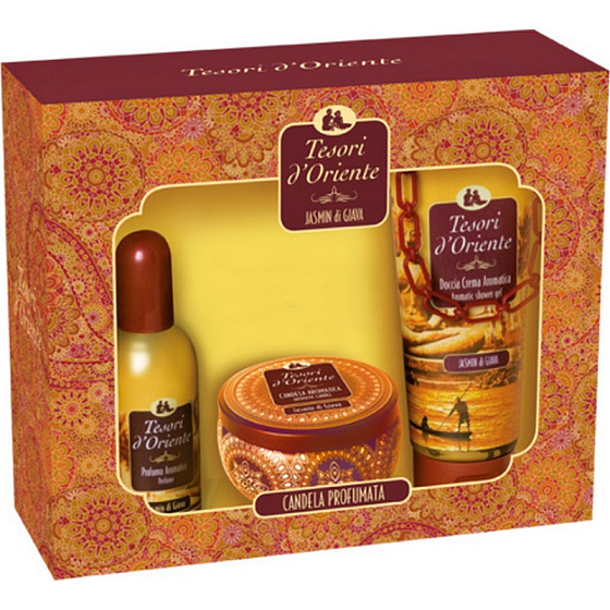 Tesori d Oriente Jasmin di Giava - Javanischer Jasmin Eau de Toilette 100 ml + Duschgel 250 ml + orientalische Kerze 109 g, für Frauen Geschenkset