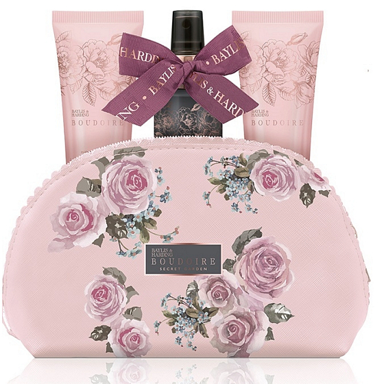 Baylis & Harding Rosenblätter Duschcreme 100 ml + Hand- und Körperlotion 100 ml + Körperspray 100 ml + Geschenkset für kosmetische Handtaschen