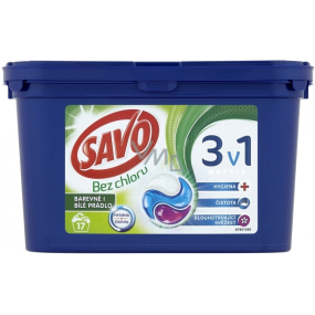 Savo Chlorfreie Universal 3in1 Gelkapseln zum Waschen von weißer und farbiger Wäsche 17 Stück