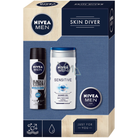 Nivea Men Skin Diver Sensitives Duschgel 250 ml + Schwarz & Weiß Unsichtbar Frisches Antitranspirant-Spray 150 ml + Creme 30 ml, Kosmetikset