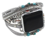 Apple Watch Armband Handmade Silber + Perlen, Größe 38/40/41 mm