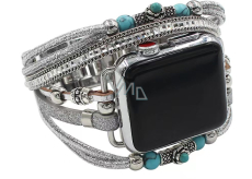 Apple Watch Armband Handmade Silber + Perlen, Größe 38/40/41 mm