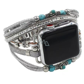 Apple Watch Armband Handmade Silber + Perlen, Größe 38/40/41 mm