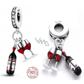 Sterling Silber 925 I love wine - Flasche + Gläser, 2in1, Anhänger für Armband, Essen und Trinken Sterling Silber 925 I love wine - Flasche + Gläser, 2in1, Anhänger für Armband, Essen und Trinken