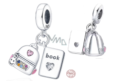 Sterling Silber 925 Buch, Aktentasche und Smiley, 2in1-Anhänger für Armband Interessen