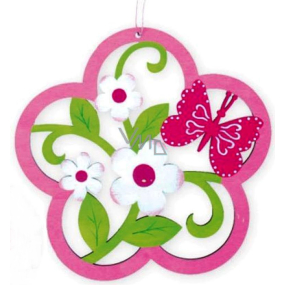 Blume rosa geschnitzt, zum Aufhängen 18 cm