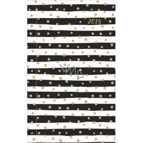 Albi Diary 2018 Tasche wöchentlich Schwarz-Weiß-Streifen mit Gold 9,5 cm × 15,5 cm × 1,1 cm