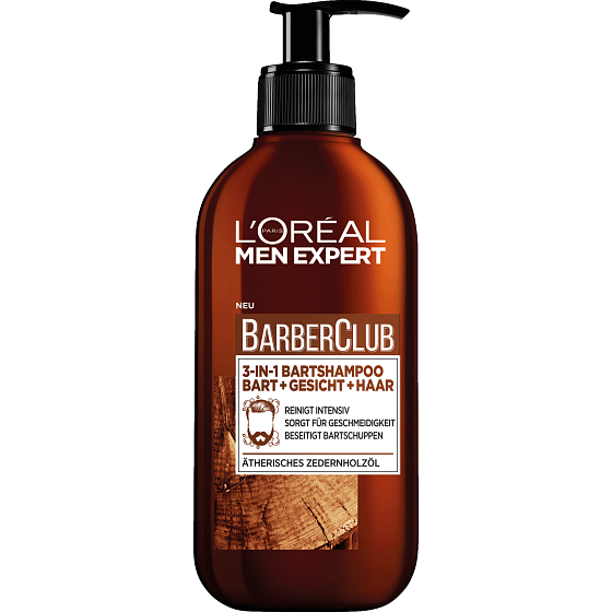 Loreal Paris Men Expert BarberClub Bart-, Gesichts- & Haarwaschgel 3in1 für die tägliche Pflege von Gesicht, Bart und Haaren Spender 200 ml